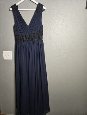 vera wang navy blue bridesmaid dress Navy Blue Chiffon Short Sleeve Wrap V-Neck Front Slit Maxi Dress – PinkBlush main image 0